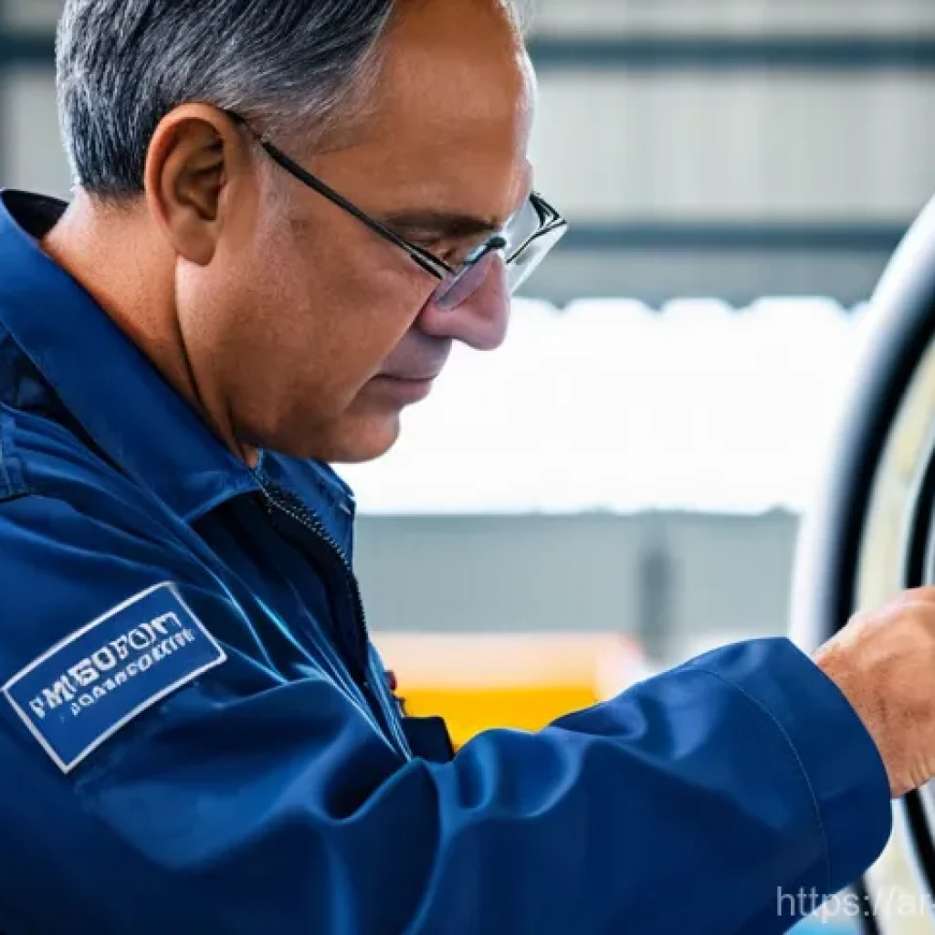 항공정비사와 협력 업체 관계 관리 - **Prompt:** A highly skilled and experienced male aircraft maintenance engineer, in his late 40s to ...