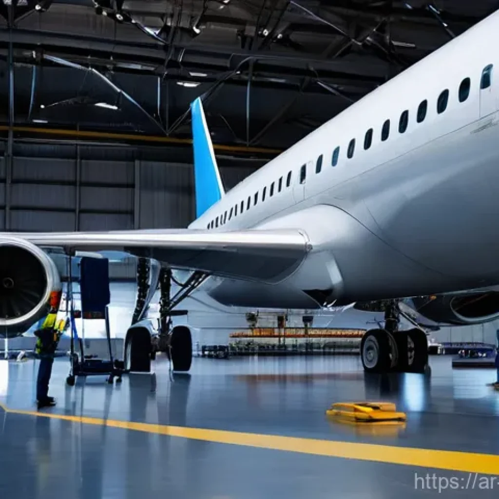 항공정비사와 항공기 중정비 사례 - **Prompt:** A diverse team of professional aircraft maintenance technicians, both male and female, d...