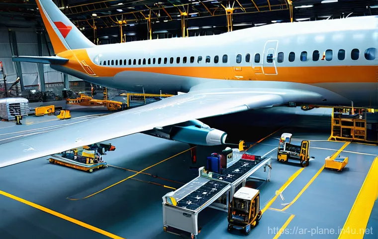 항공정비사와 항공기 중정비 사례 - **Prompt:** A diverse team of professional aircraft maintenance technicians, both male and female, d...