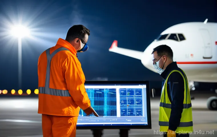 항공정비사와 항공기 성능 테스트 - A diverse team of skilled aircraft maintenance engineers, both male and female, in clean, profession...