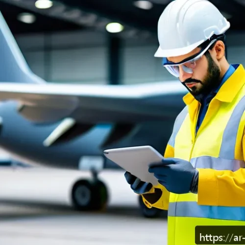 항공정비사와 항공기 기체 유지보수 - A skilled aircraft maintenance technician in a modern hangar, wearing a neat uniform and safety gear...