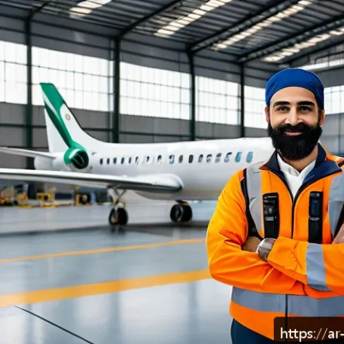 항공정비사와 국제 자격증의 차이 - A detailed scene inside a modern aircraft maintenance hangar in the Middle East, showing a skilled A...
