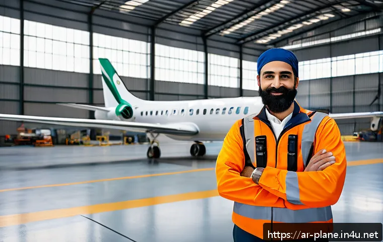 항공정비사와 국제 자격증의 차이 - A detailed scene inside a modern aircraft maintenance hangar in the Middle East, showing a skilled A...
